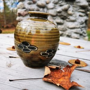 Vintage Abstract Floral Striped Pottery Vase